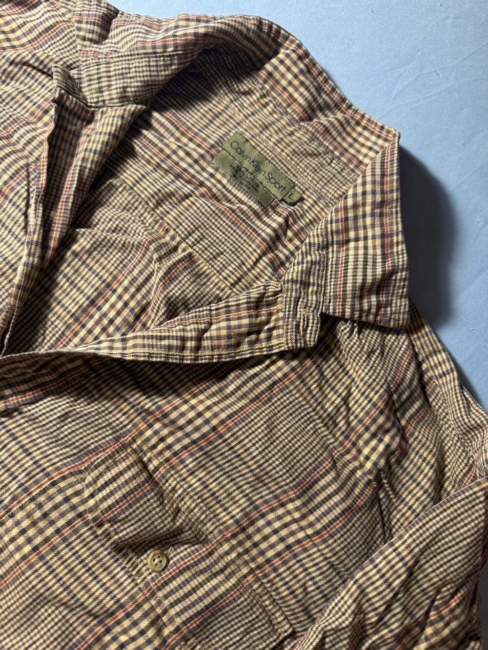 Calvin Klein Sport Vintage Brown Plaid Cotton Shirt Large